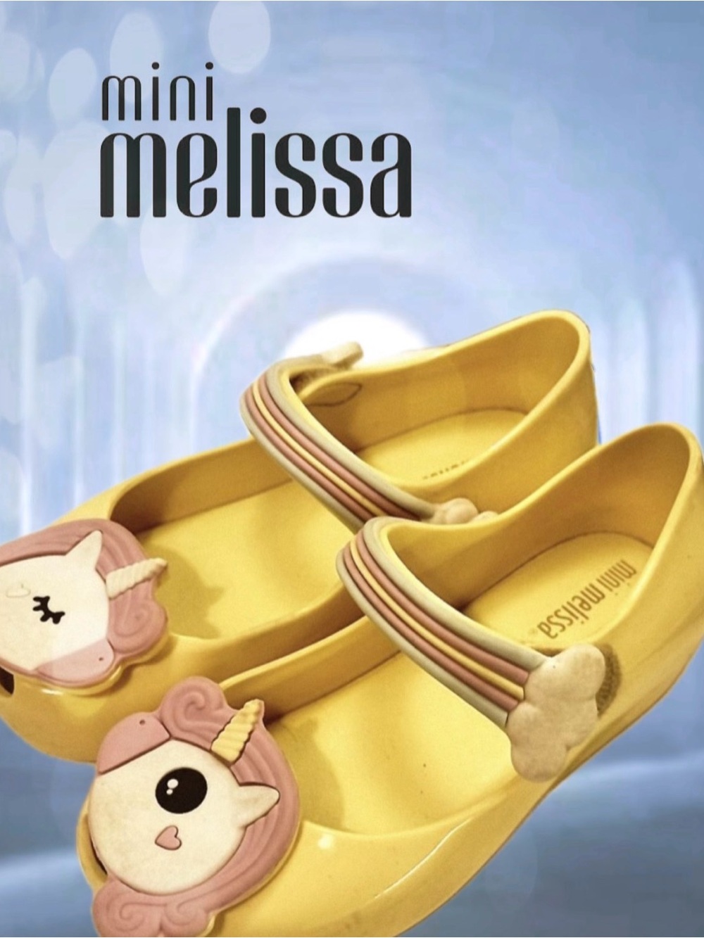 Mini Melissa Yellow Unicorn Kids Mary Jane Jelly Shoes